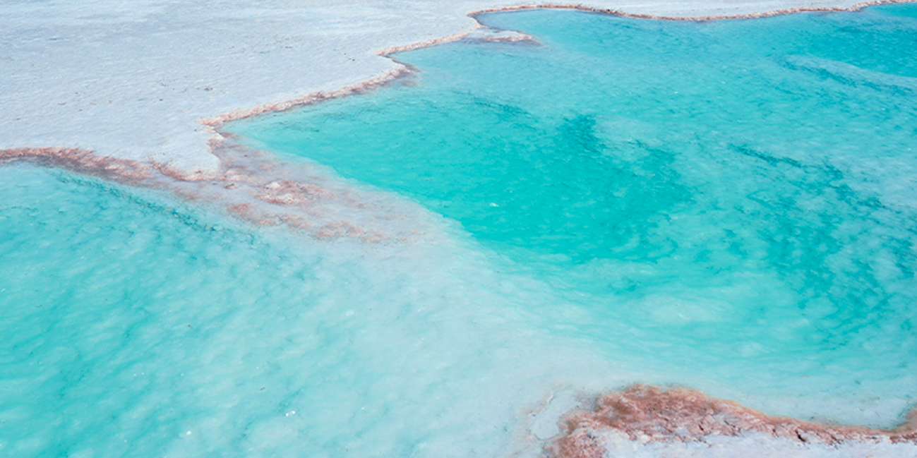 North-South Xinjiang Panorama - aerial view of a Qinghai salt lake along the Silk Road corridor