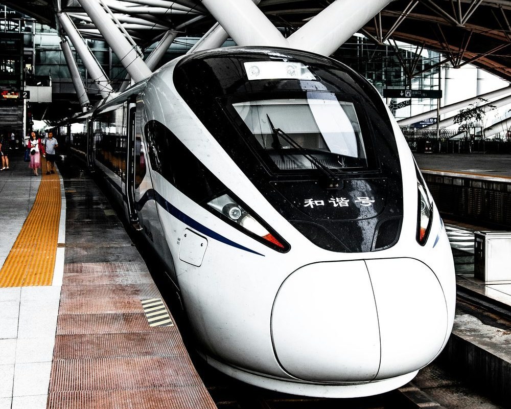 Modern high-speed train at station